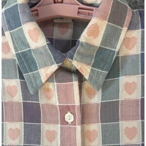 Alfred Dunner Womens 8 Petite Button Shirt Pastel Heart Check Pattern